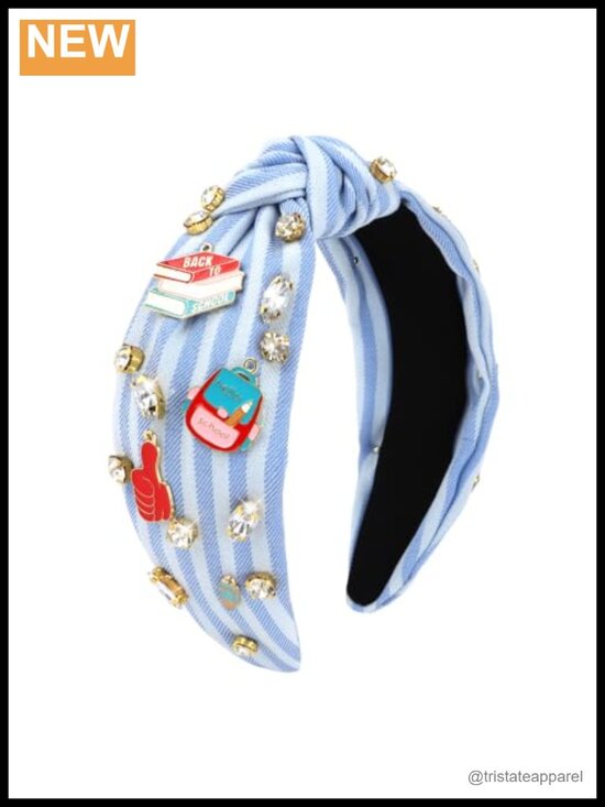 Accessories - Back to School Teacher Knot Headband with Rhinestone Charms